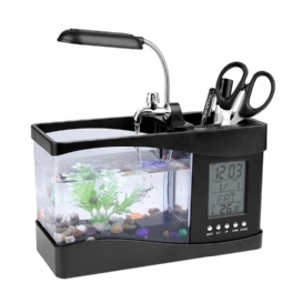 Fish Mini Aquarium Tank Led-ljus Lcd Display Skärm Klocka