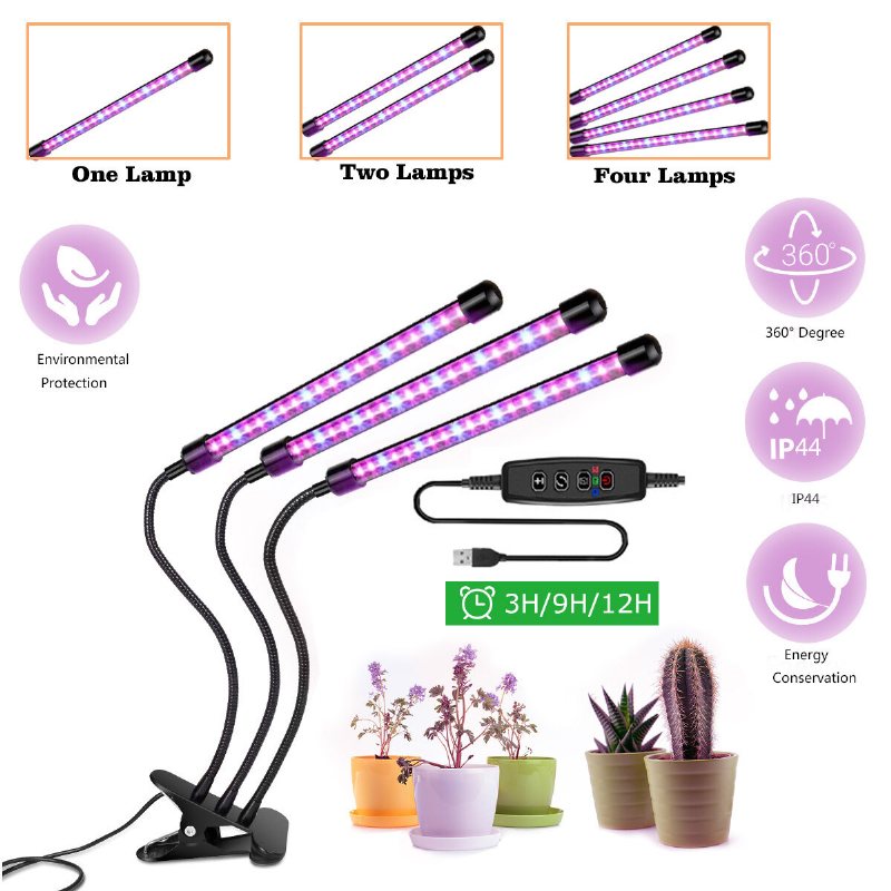 1/2/3/4 Head Led Grow Light Plant Odling Lamp Lights Med Klämma För Inomhusväxter