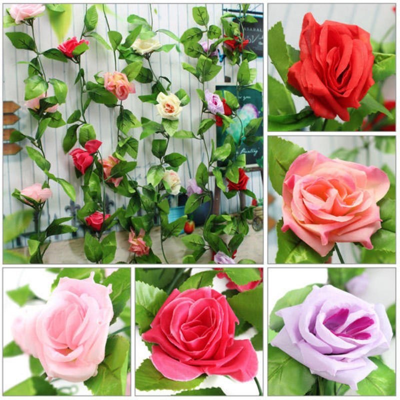 2st Konstgjord Plast Rose Blomma Vines Garland Hem Trädgård Dekoration