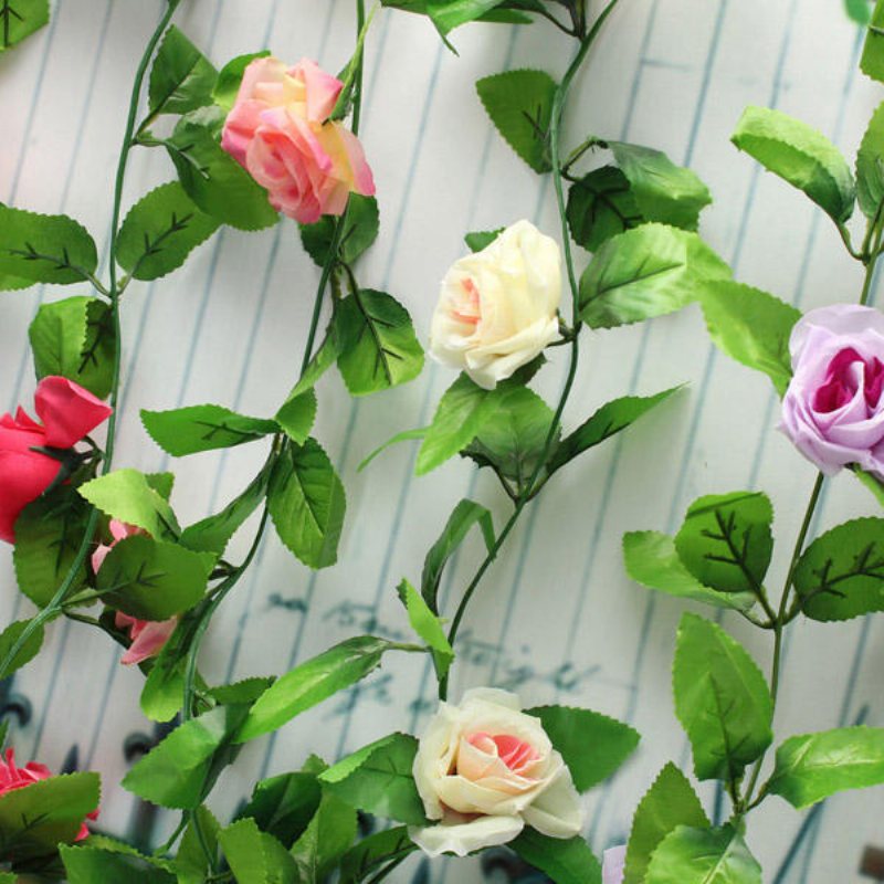 2st Konstgjord Plast Rose Blomma Vines Garland Hem Trädgård Dekoration