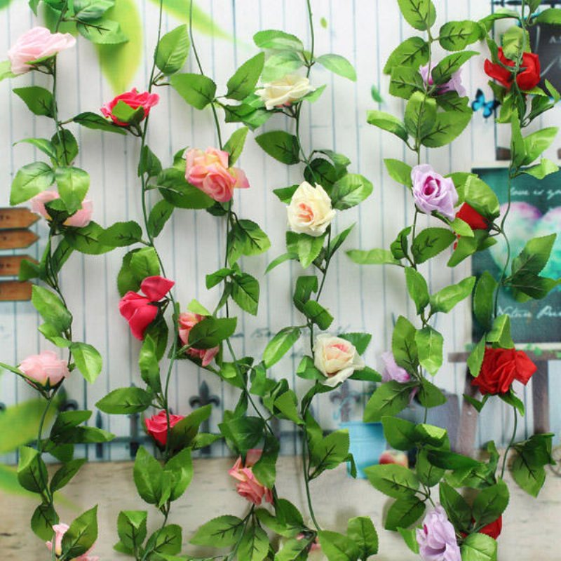 2st Konstgjord Plast Rose Blomma Vines Garland Hem Trädgård Dekoration