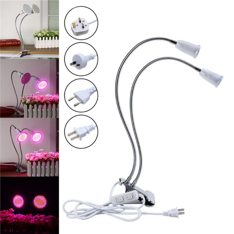 40cm E27 Flexibel Dual Head Clip Lamphållare Glödlampsadapter Med På/av-brytare För Led Grow Light