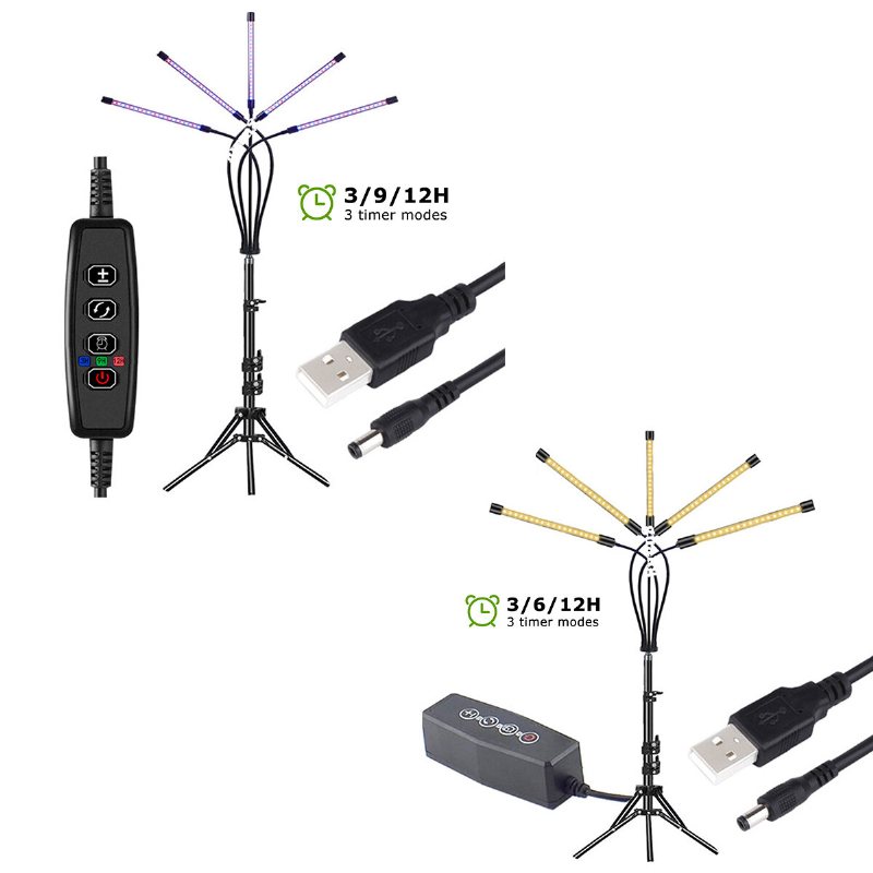 5 Hesds Led Grow Light Växtodlingslampa Lampor Med Stativ För Inomhusväxter