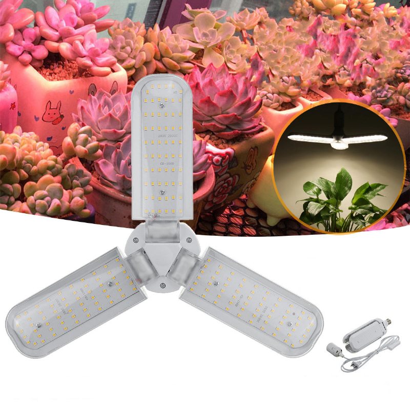 Ac110-265v E27 40w 2835 Trebladig Led Grow Light Full Spectrum Hydroponic Lampa Med Hängande Hållare För Växt