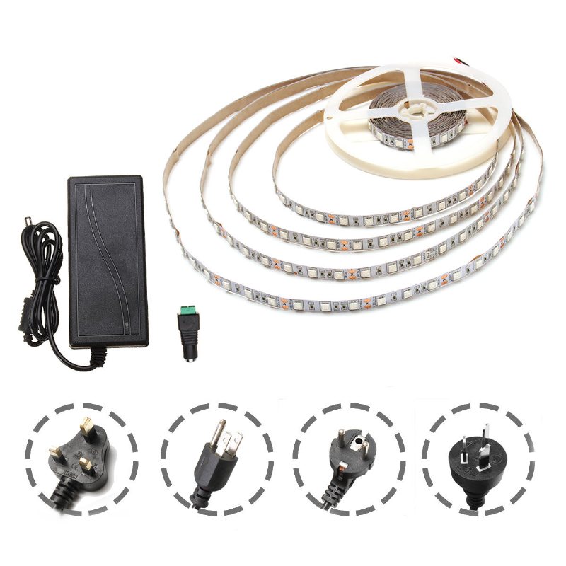 Dc12v 5m Icke Vattentät Smd5050 R:b 3:1 Grow Led Strip Light + 5a Nätadapter + Honkontakt