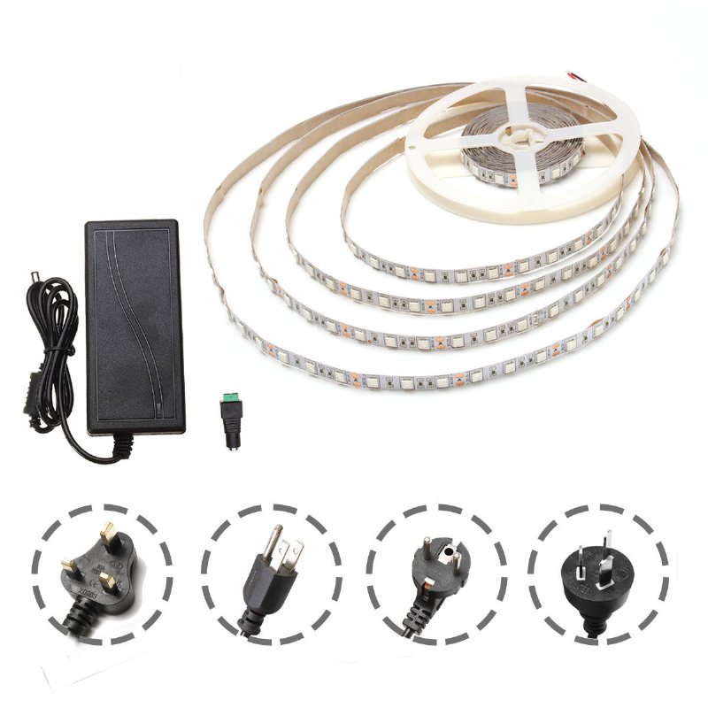 Dc12v 5m Röd: Blå 5:1 Icke-vattentät Smd5050 Full Spectrum Led Strip Grow Light + Strömförsörjning