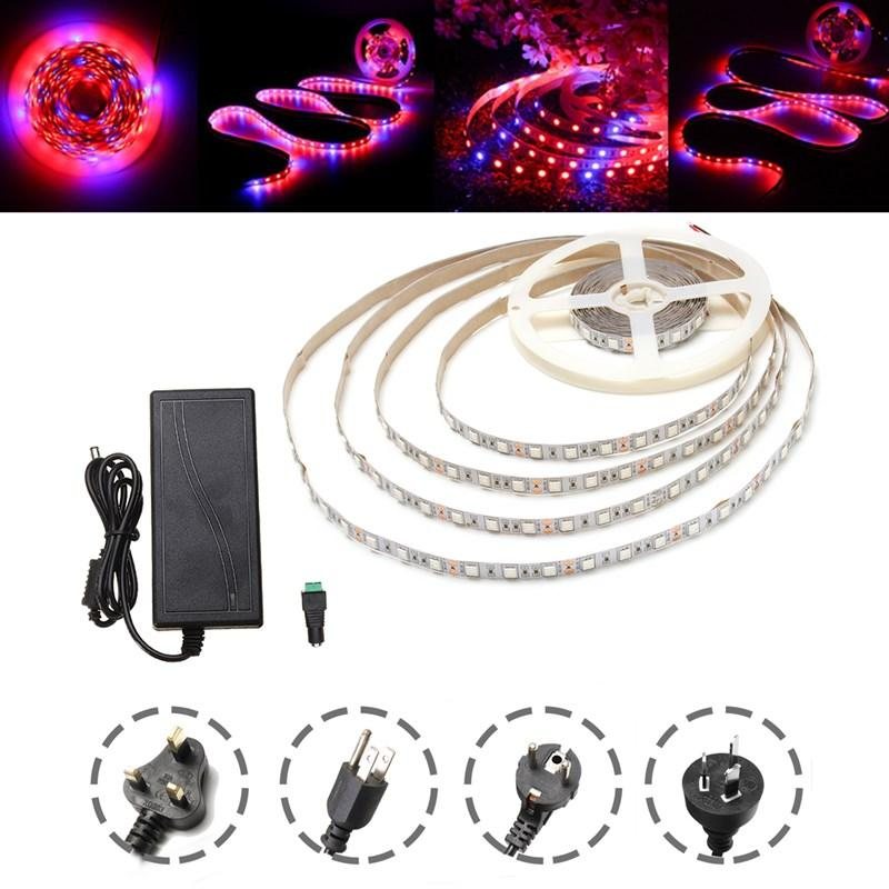 Dc12v Ej Vattentät 5m Röd:blå 4:1 Smd5050 Full Spectrum Led Strip Grow Light + Strömförsörjning