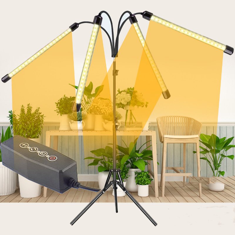 Fjärrkontroll 4 Heads Led Grow Light Plant Odling Lamp Lights Med Stativ För Inomhusväxter