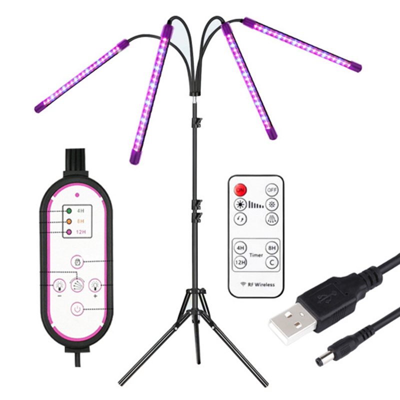 Fjärrkontroll 4 Heads Led Grow Light Plant Odling Lamp Lights Med Stativ För Inomhusväxter