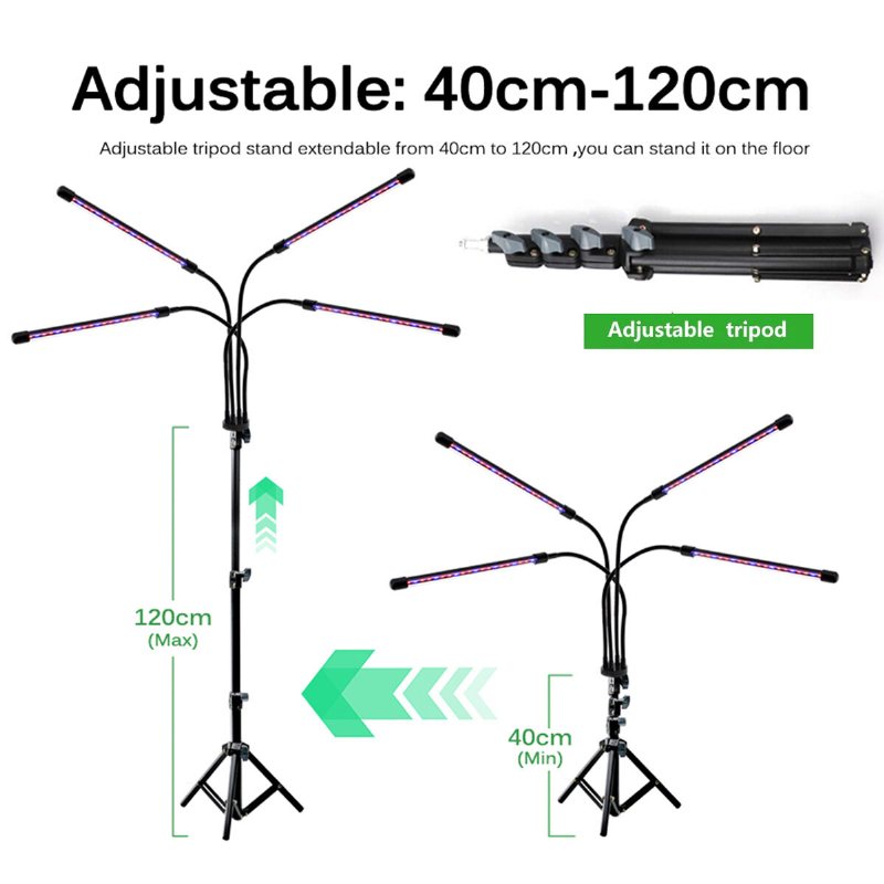 Fjärrkontroll 4 Heads Led Grow Light Plant Odling Lamp Lights Med Stativ För Inomhusväxter