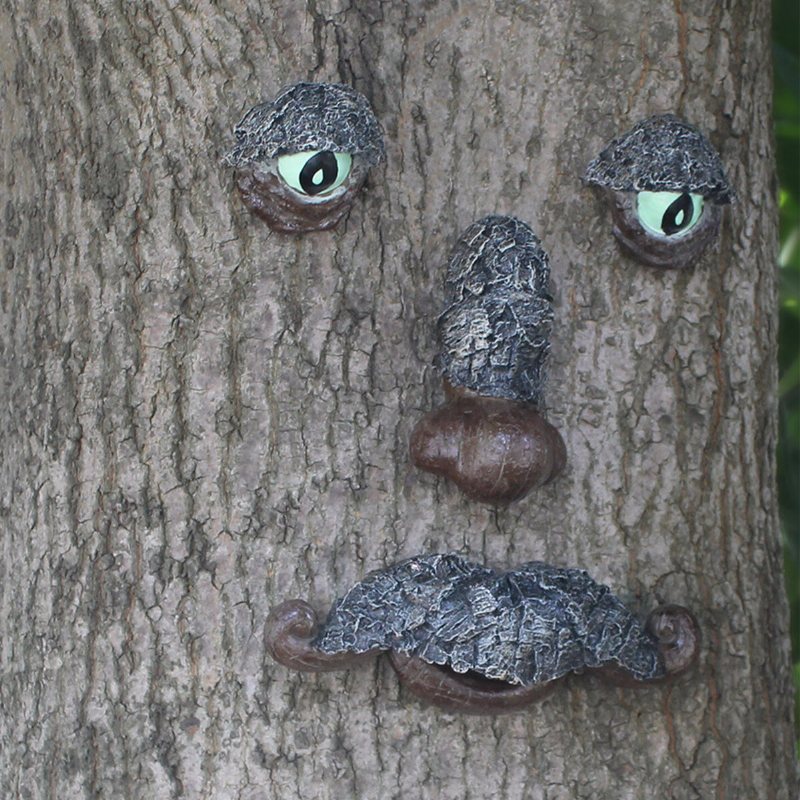 Gammal Man Med Skägg Träd Hugger Garden Yard Art För Utomhusskulptur Trädansikte Trädgårdsinredning