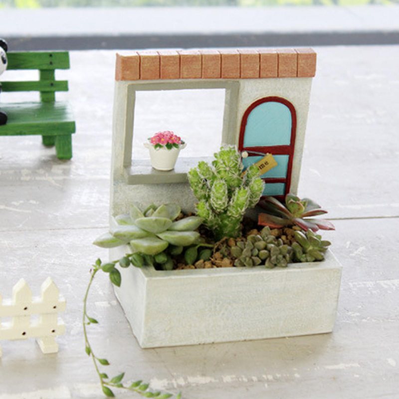 Grön Växt Harts Blomkruka Sedum Succulent Planter Bonsai Trough Box Bokhandel Dekorationer