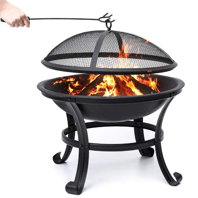 Kingso 22 Tum Fire Pit Stål Vedeldande Liten Eldstad Med Spark Screen Log Grate Poker