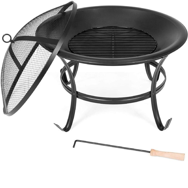 Kingso 22 Tum Fire Pit Stål Vedeldande Liten Eldstad Med Spark Screen Log Grate Poker