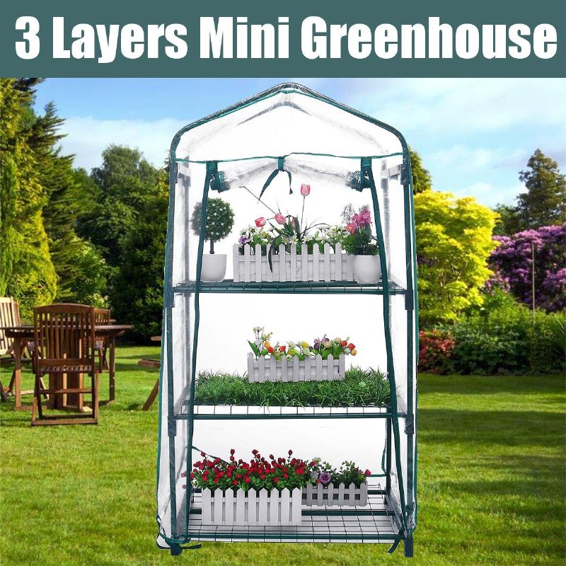 Mini Greenhouse Auedw 3 Hyllor Inomhus/utomhus Växthus Med Dragkedja Och Metallhyllor För Odling Av Grönsaker Blommor Och Plantor Plantering Växtlåda