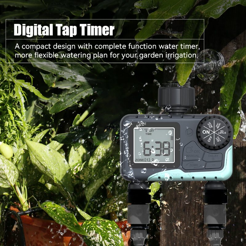 Rainpoint Sprinkler Timer Automatiskt Bevattningssystem Utomhus Vattentimer 2 Zoner Slangkran