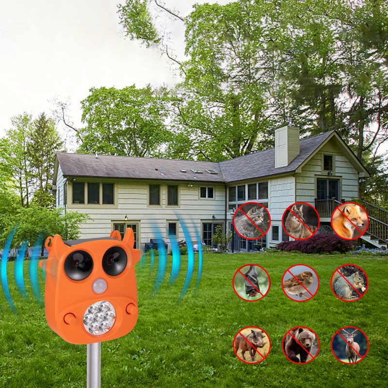 Solar Ultrasonic Animal Repeller 7 Led-blinkande Ljus Skrämma Djur Trädgård Pir-sensor Fågel Katter Hundavvisande Medel