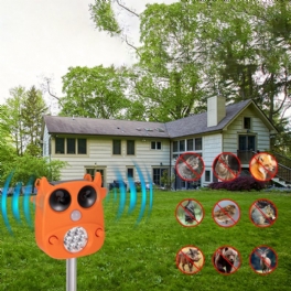 Solar Ultrasonic Animal Repeller 7 Led-blinkande Ljus Skrämma Djur Trädgård Pir-sensor Fågel Katter Hundavvisande Medel