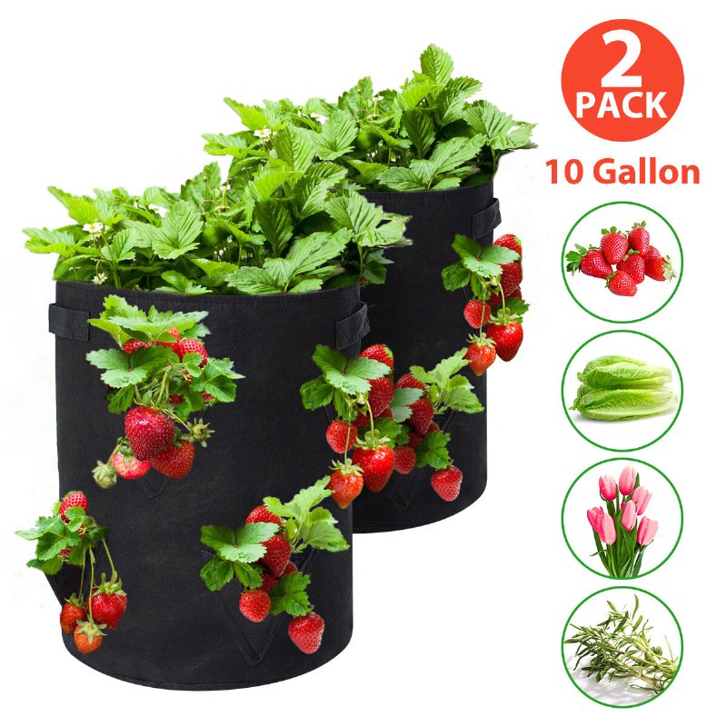 Tvird Jordgubbsplanteringspåsar 2-pack 10 Gallon Planteringspåse Tygkrukor Premium Andningsbara Tygpåsar