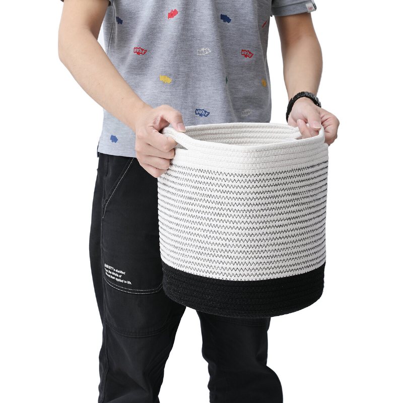 Tvird Woven Cotton Rope Korg Organizer Förvaringskorg Plant Krukor Tvättkorg