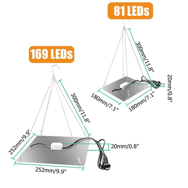 Ultratunn 81/169 Leds Plant Uv Grow Light Full Spectrum Veg Lamp För Inomhus Hydroponisk Växt Blomma 110-240v