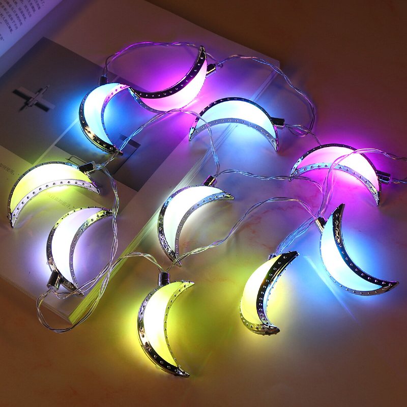 10st Led Deluxe Ramadan Nattljus Eid String Light Moon Dekorationer