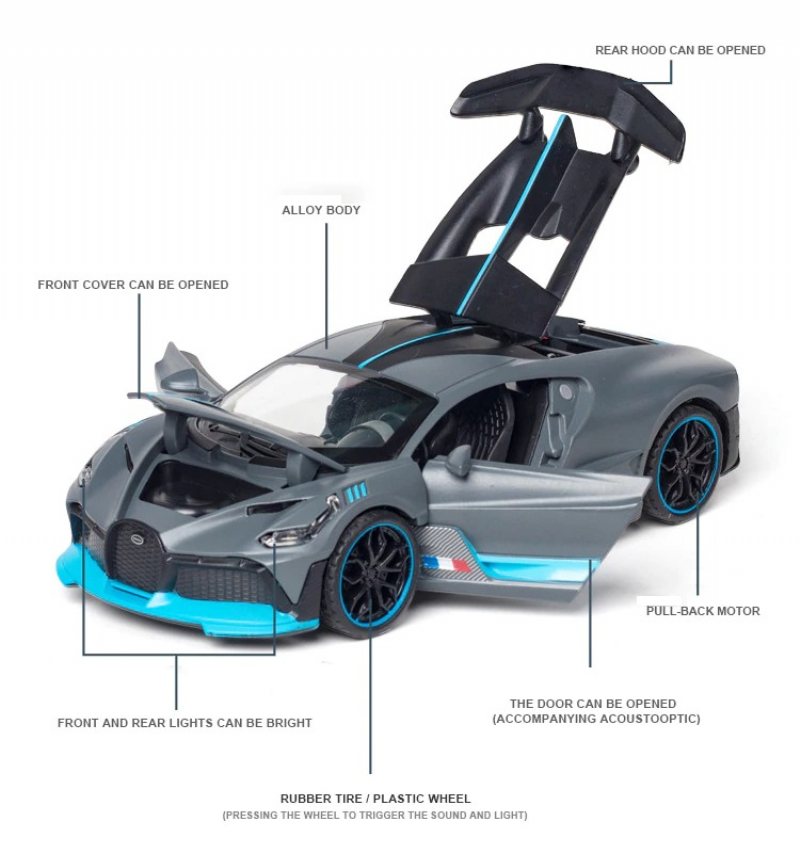 Alloy Sport Car Bugatti Divo Öppna Dörrar Ljudljus