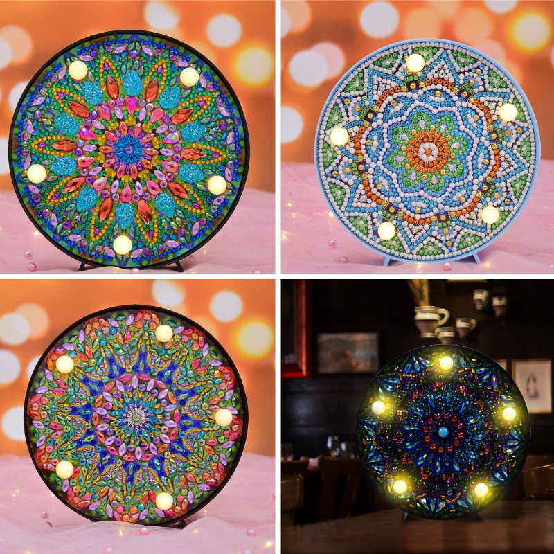 Diy Mandala Led-diamantmålningsljuslampa Broderiborr Konsthantverksdekor