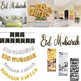 Eid Mubarak Ramadan Kareem Islam Vimpel Bunting Hem Party Banner Dekorationer