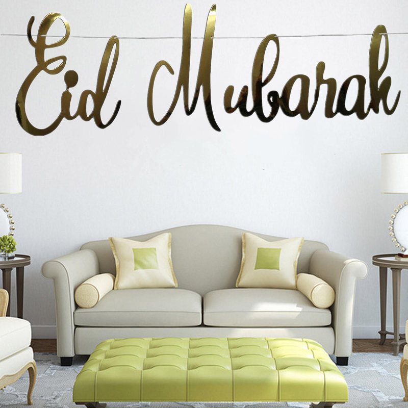 Eid Mubarak Ramadan Kareem Islam Vimpel Bunting Hem Party Banner Dekorationer