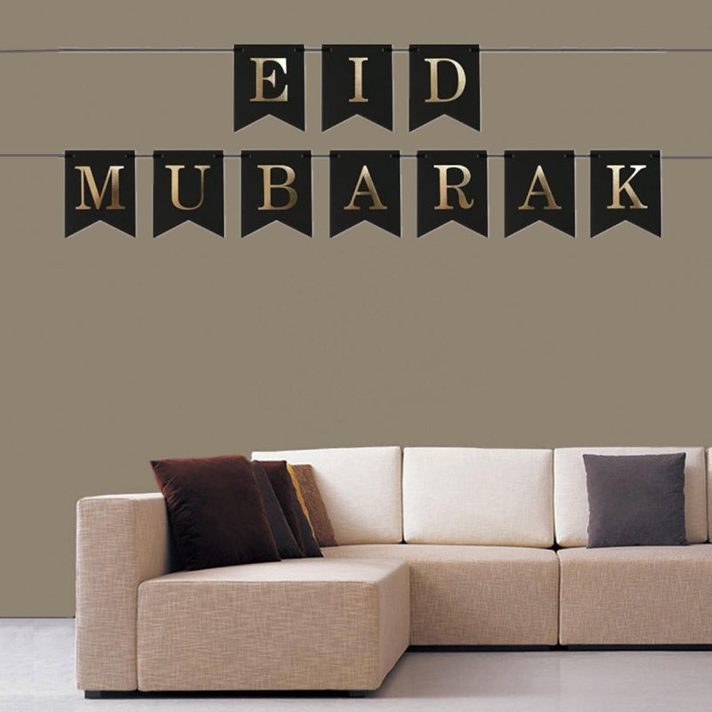 Eid Mubarak Ramadan Kareem Islam Vimpel Bunting Hem Party Banner Dekorationer