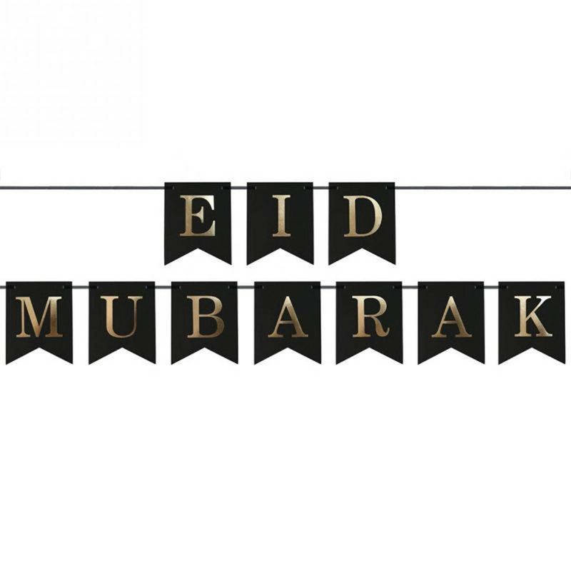 Eid Mubarak Ramadan Kareem Islam Vimpel Bunting Hem Party Banner Dekorationer