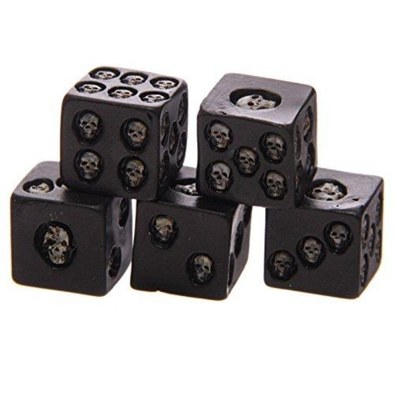 Fs-01 Set Med 5 Black Skull Dice Grinning Deluxe Devil Poker Gothic Gambling