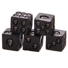 Fs-01 Set Med 5 Black Skull Dice Grinning Deluxe Devil Poker Gothic Gambling