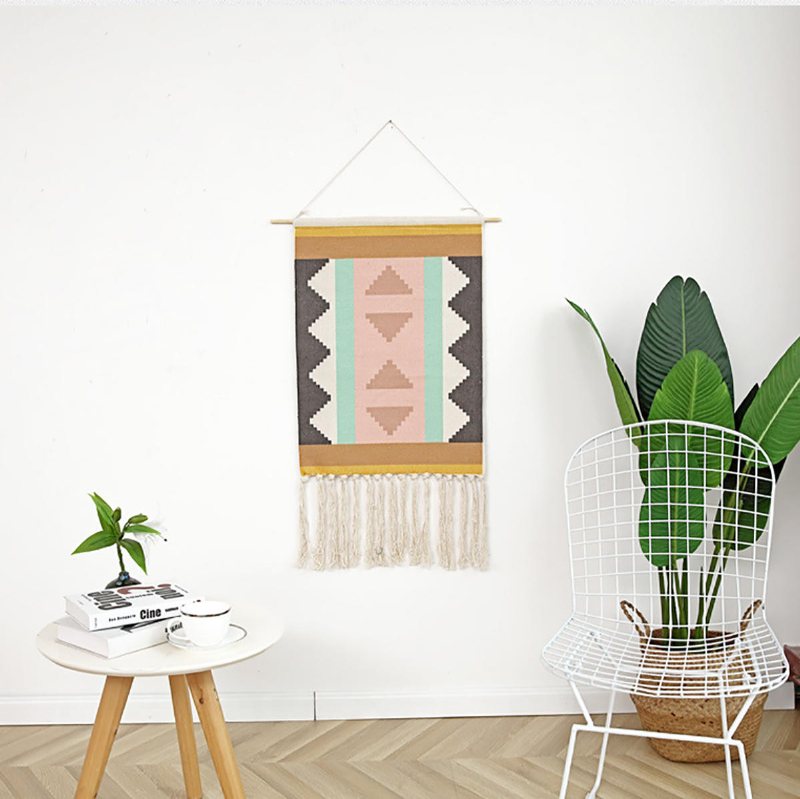 Gobeläng Makrame Vägghängande Chic Bohemian Hem Rumsdekoration Geometrisk Konst Mat