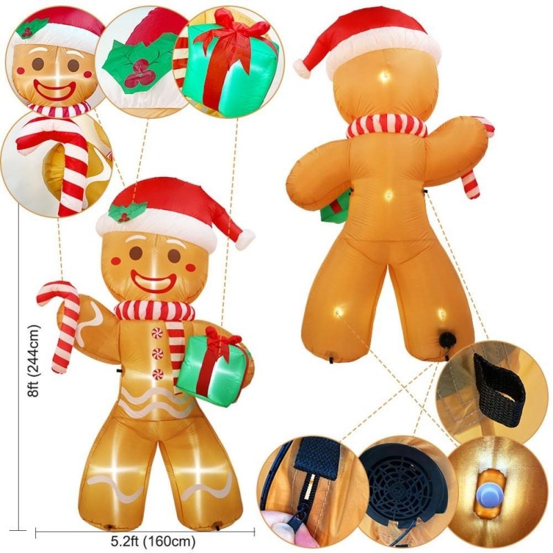 Jul Uppblåsbar Gingerbread Man 8ft Utomhus Hem Trädgård Butik Dekoration