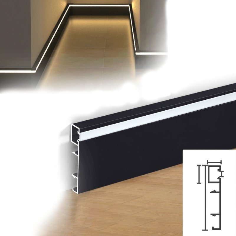 Led Strip Aluminium Profil Base Board Med Bakgrundsbelysning Kanal Vägg Trim Linje Kant Bar Light