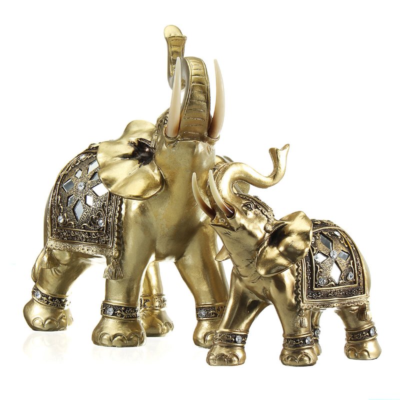 Lucky Charm Fengshui Mascot Golden Elephant Resin Mini Staty Hem Skrivbord Ornament Presenter Hemdekorationer