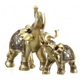 Lucky Charm Fengshui Mascot Golden Elephant Resin Mini Staty Hem Skrivbord Ornament Presenter Hemdekorationer