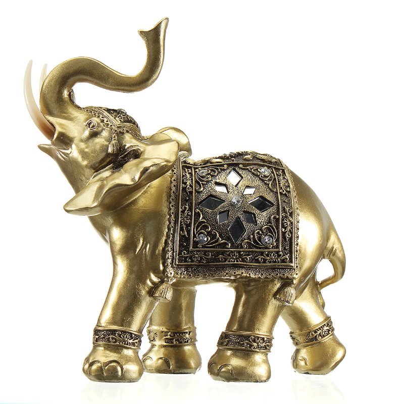 Lucky Charm Fengshui Mascot Golden Elephant Resin Mini Staty Hem Skrivbord Ornament Presenter Hemdekorationer