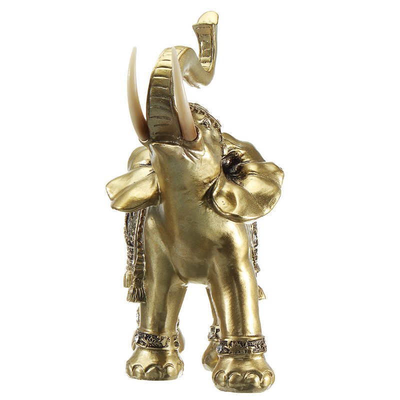 Lucky Charm Fengshui Mascot Golden Elephant Resin Mini Staty Hem Skrivbord Ornament Presenter Hemdekorationer