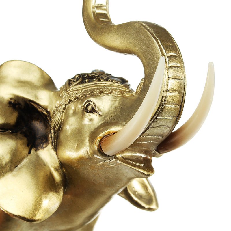 Lucky Charm Fengshui Mascot Golden Elephant Resin Mini Staty Hem Skrivbord Ornament Presenter Hemdekorationer