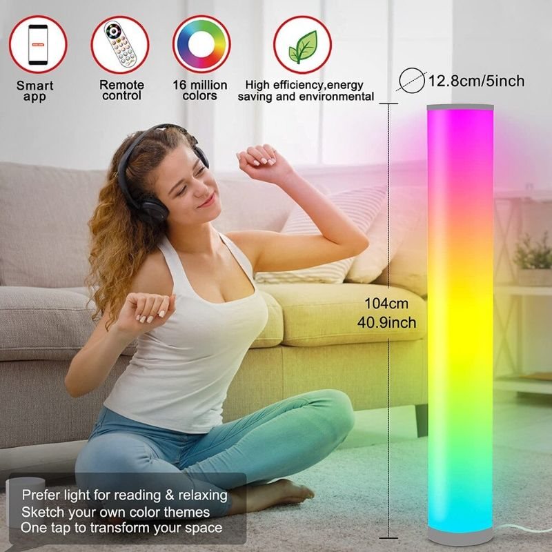 Modern Led Cylinder Stående Golvlampa Sängbord Rgb16 Färg App Fjärrkontroll Usb