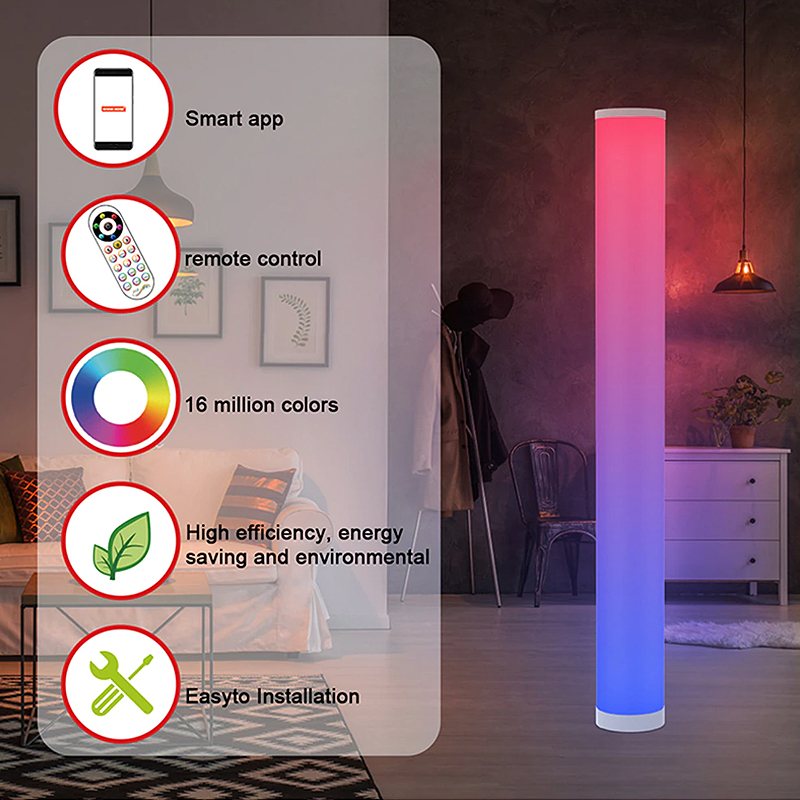 Modern Led Cylinder Stående Golvlampa Sängbord Rgb16 Färg App Fjärrkontroll Usb