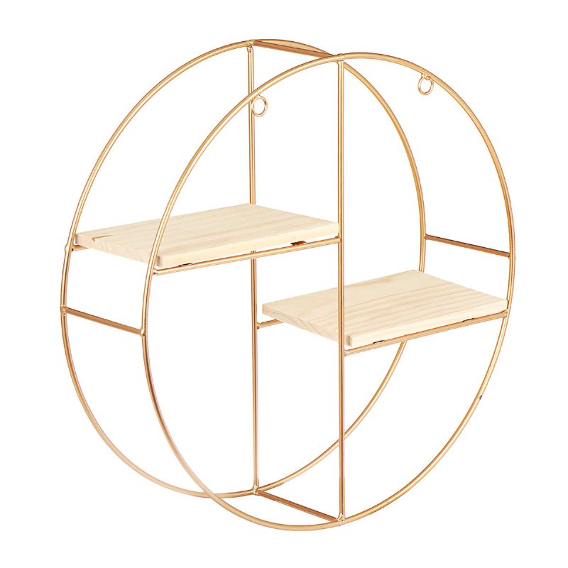 Nordic Geometric Trä Järn Vägg Hylla Växt Display Rack Förvaring Cafe Hemdekorationer