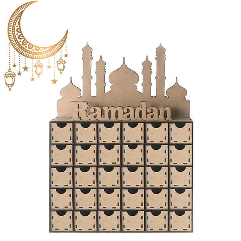 Ramadan Adventskalender Gör-det-själv-huslåda 30 Rutnät Mdf-ställställsdekorationer