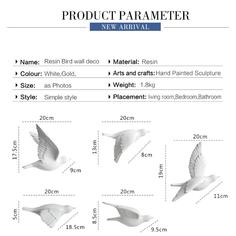 Resin Birds Figurine Wall 3d Stickers