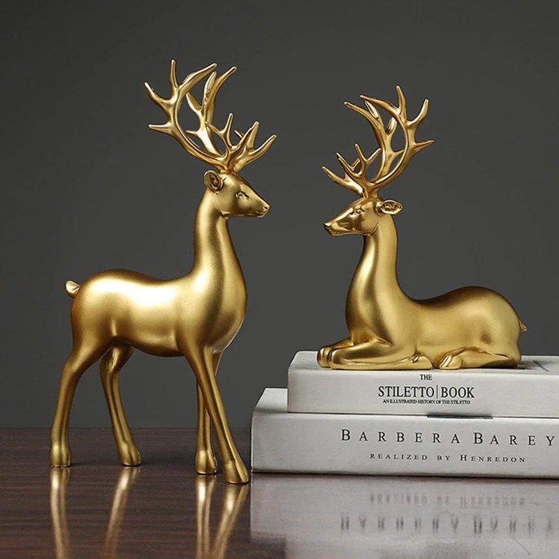 Resin Deer Golden Bull Figurines Heminredning