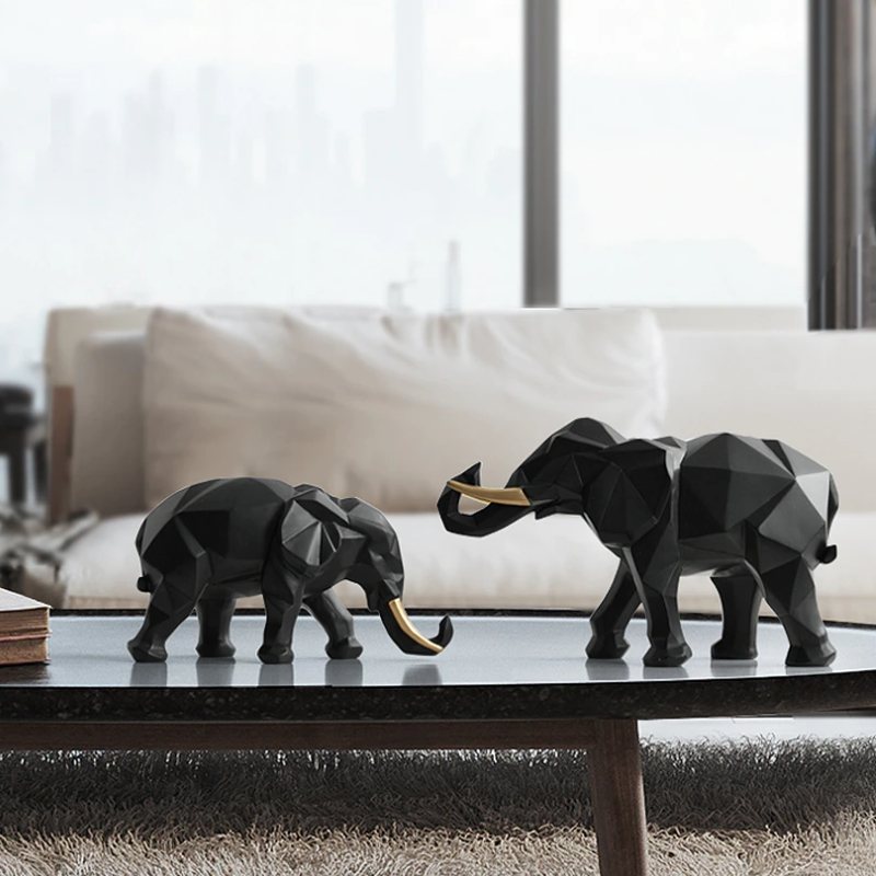 Resin Elephant Figurine 2pcs Set