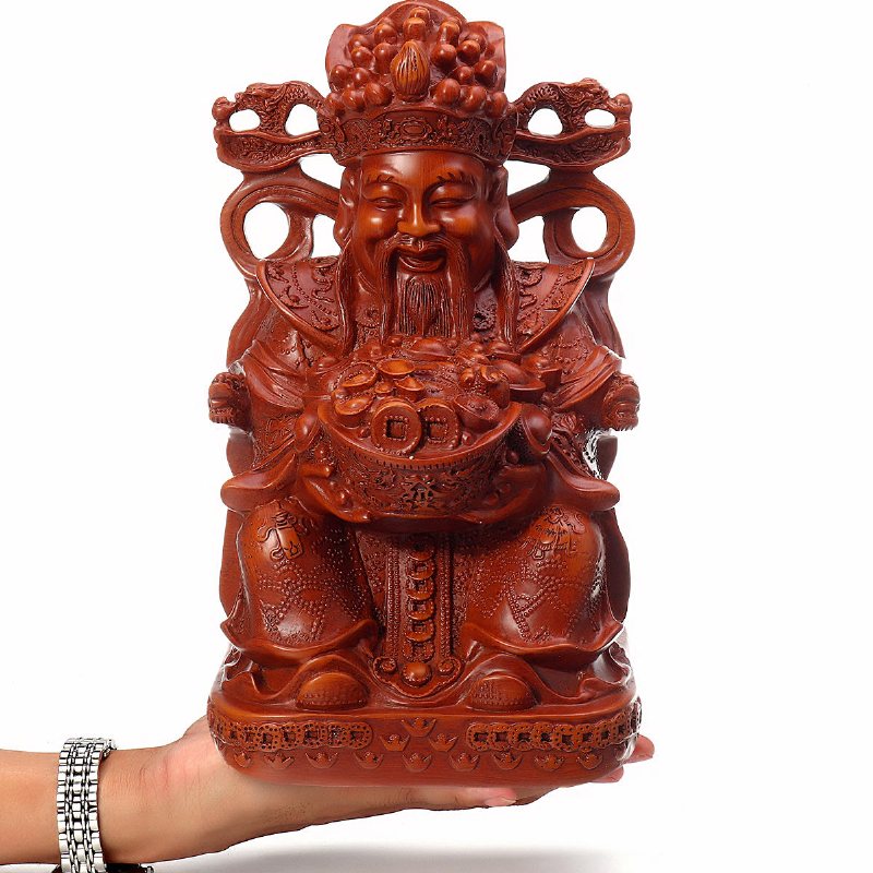 Rikedom Guldplätering Staty Wencaishen Feng Shui Ornament Dekorationer Maskot Ge Dig Mer